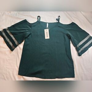 NWT Jouica Womens Green Short Sleeve Adjustable Strap Blouse Size Small